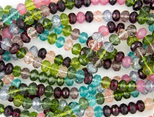 8x6mm Czech Glass Beads Faceted Rondelles - Tourmaline Mix