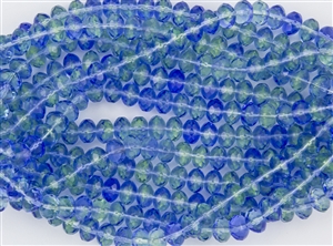 8x6mm Czech Glass Beads Faceted Rondelles - Blueberry Green Tea