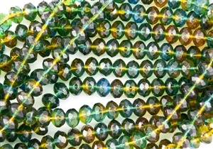 8x6mm Czech Glass Beads Faceted Rondelles - Topaz Blue Zircon