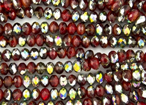 8x6mm Czech Glass Beads Faceted Rondelles - Black Diamond Ruby Vitral