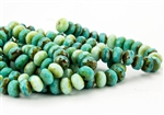 8x6mm Czech Glass Beads Faceted Rondelles - Turquoise Picasso Mix