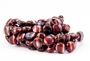 10mm Lentils Czech Glass Beads - Burgundy Agate Stripe