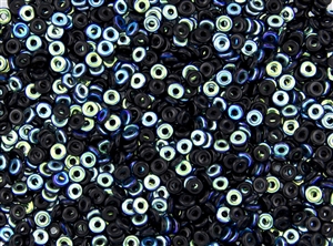 4mm Czech Glass O Beads - Jet Black AB