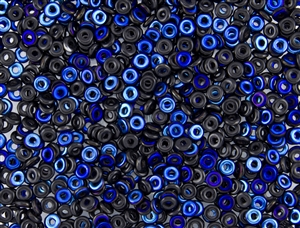 4mm Czech Glass O Beads - Jet Black Azuro / Iris Blue