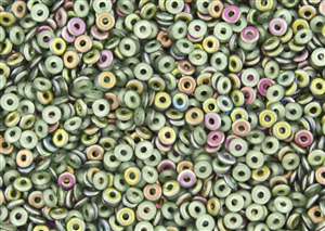 4mm Czech Glass O Beads - Peridot Vitral Matte