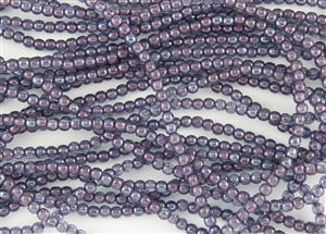 3mm Czech Glass Round Spacer Beads - Transparent Amethyst Luster
