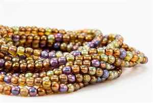 4mm Czech Glass Round Spacer Beads - Transparent Picasso Luster Mix