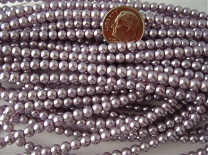 4mm Czech Glass Round Pearl Coat Spacer Beads - Lilac