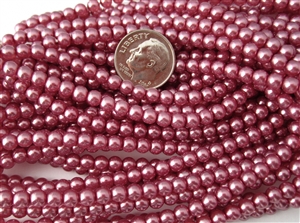 4mm Czech Glass Round Pearl Coat Spacer Beads - Pink Mauve