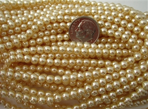 4mm Czech Glass Round Pearl Coat Spacer Beads - Vanilla Cream