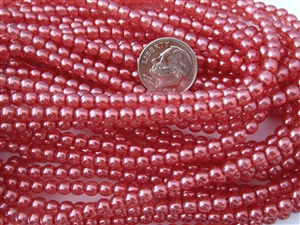 4mm Czech Glass Round Pearl Light Spacer Beads - Claret