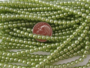 4mm Czech Glass Round Pearl Light Spacer Beads - Lt. Olive