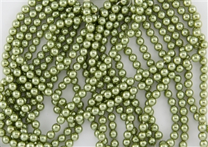 4mm Czech Glass Round Spacer Beads - Pearlized Olive