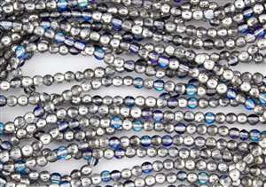 4mm Czech Glass Round Spacer Beads - Silver Blue Crystal