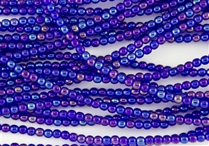 4mm Czech Glass Round Spacer Beads - Transparent Cobalt Iris Luster