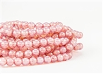 6mm Czech Glass Round Spacer Beads - Marbled Rose Pink Opalite Luster