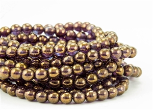 6mm Czech Glass Round Spacer Beads - Purple Bronze Luster