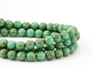 6mm Czech Glass Round Spacer Beads - Turquoise Light Picasso