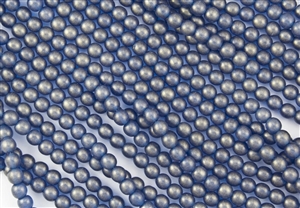 6mm Czech Glass Round Spacer Beads - Sueded Gold Capri Blue