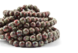 8mm Czech Glass Round Spacer Beads - Opaque Red Picasso