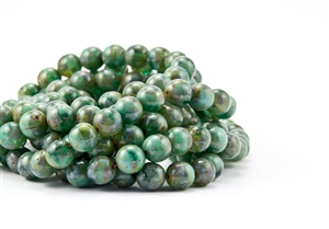 8mm Czech Glass Round Spacer Beads - Aqua Swirl Picasso
