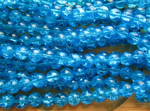8mm Czech Crackle Glass Round Spacer Beads - Aquamarine