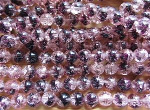 8mm Czech Crackle Glass Round Spacer Beads - Amethyst n' Pink