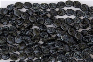 12/9mm Twisted Flat Ovals Czech Glass Beads - Jet Black Picasso