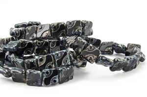 10mm Carved Flat Squares Czech Glass Beads - Jet Black Picasso