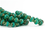 11x10mm Turbine Czech Glass Beads - Opal Emerald Picasso