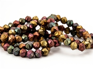 8mm English Cut Czech Glass Beads - Violet Rainbow Metallic Matte