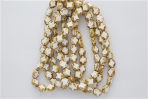 9/8mm Polished Czech Glass Beads - Opaque White Picasso
