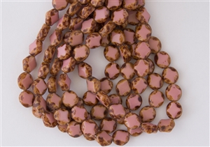 9/8mm Polished Czech Glass Beads - Opaque Coral Pink Picasso
