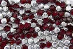 9mm Czech Shells - Ruby Transparent Half Silver Metallic Coat