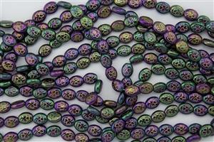 9mm x 10mm Oval Shamrock Clover Czech Glass Beads - Iris Purple Gold Inlay