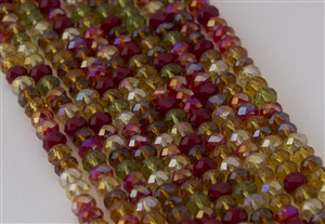 4x6mm Faceted Crystal Designer Glass Rondelle Beads - Autumn Leaves Mix