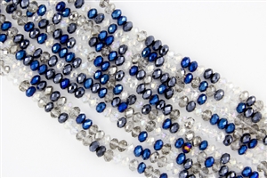 4x6mm Faceted Crystal Designer Glass Rondelle Beads - Metallic Blue Indigo Mix