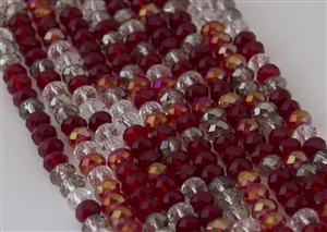 4x6mm Faceted Crystal Designer Glass Rondelle Beads - Red Cherries Jubilee Mix