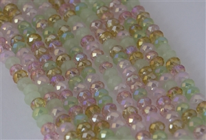 4x6mm Faceted Crystal Designer Glass Rondelle Beads - Sakura Cherry Blossom Mix