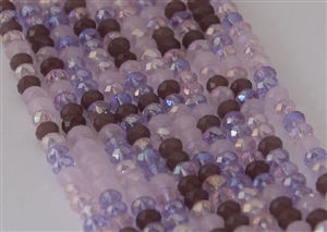 4x6mm Faceted Crystal Designer Glass Rondelle Beads - Dark Lilac Spring Mix