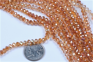 4x6mm Faceted Crystal Designer Glass Rondelle Beads - Peach Champagne AB