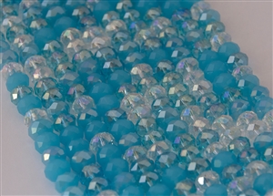 5x8mm Faceted Crystal Designer Glass Rondelle Beads - Aqua Blue Mix