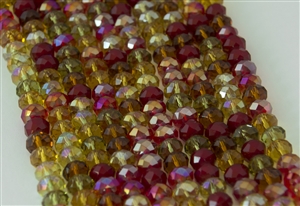 5x8mm Faceted Crystal Designer Glass Rondelle Beads - Autumn Leaves Mix