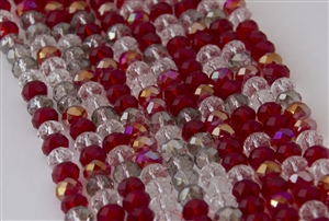5x8mm Faceted Crystal Designer Glass Rondelle Beads - Red Cherries Jubilee Mix