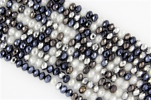 5x8mm Faceted Crystal Designer Glass Rondelle Beads - Denim Buckles Mix