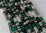 5x8mm Faceted Crystal Designer Glass Rondelle Beads - Emerald and Silver Mix