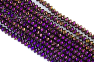5x8mm Faceted Crystal Designer Glass Rondelle Beads -  Metallic Purple Iris