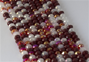 5x8mm Faceted Crystal Designer Glass Rondelle Beads - Red and Mocha Mix