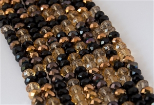 5x8mm Faceted Crystal Designer Glass Rondelle Beads - Rich Bronze Mocha Mix