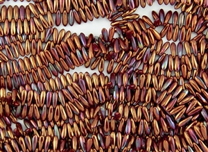 3x10mm Czech Dagger Glass Beads - Iris Copper